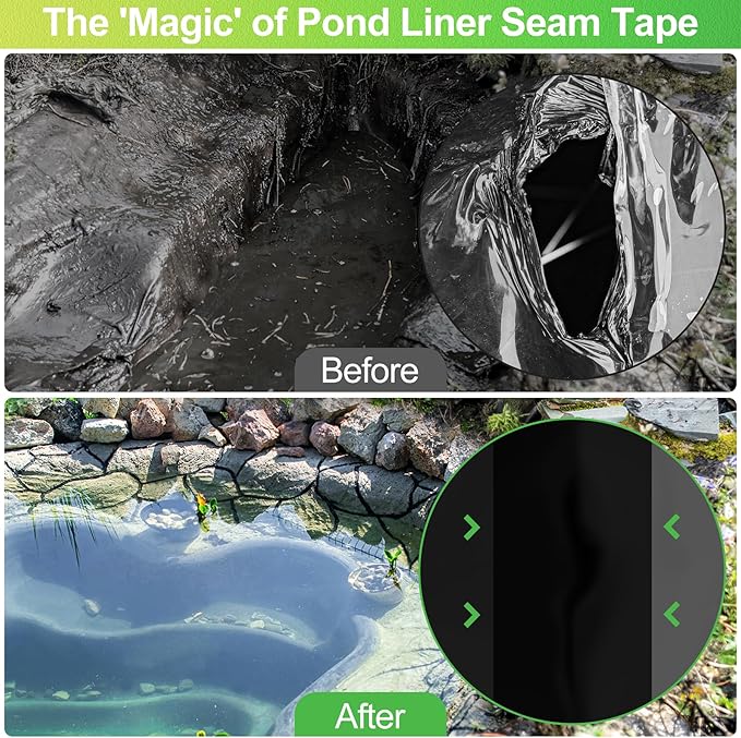 ToLanbbt Pond Liner Seam Tape, 4" x 59" Single Sided Peel and Stick Seam Tape Self Adhesive Seaming Kit Butyl Rubber Pond Liner Repair Patch Kit Waterproof for EPDM Roof Garden Cover Patch Repair