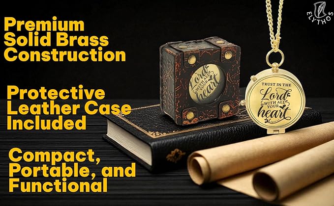 Handmade Brass Antique Compass with Leather Case – Vintage Finish Functional Pocket Navigation Tool for Travel, Hiking & Gift