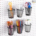 Spakon 6 Sets Pegboard Cups with Ring Hook, Peg Board Baskets Bin Holder Organizer Accessories Pegboard Pencil Cup Multipurpose Metal Pen Holder for Office Garage(Black,2.56x4.13x3.54'',Regular)