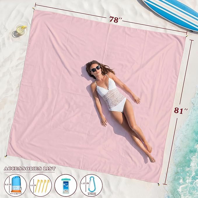 Famstar Beach Blanket Oversized Extra Large 78" X 81",Waterproof Sandproof Beach Blanket 1-7 Adults Lightweight Durable for Travel Camping Hiking Picnic