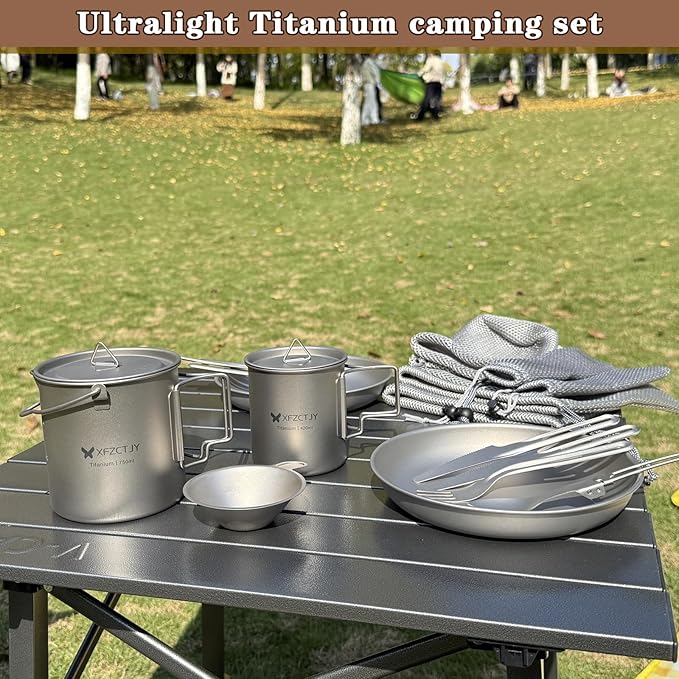 Titanium Plate 2sets - 7.5Inch Ultralight For Backpacking, Hiking, Travel Dinnerware Easy Clean Compact