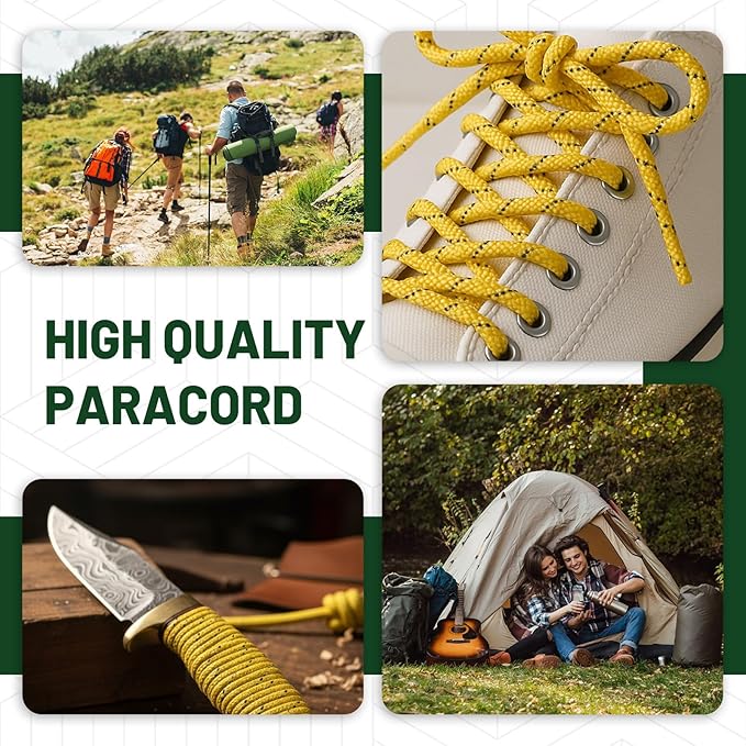 SDHUATUO Paracord Rope 500FT, 550lb Type III Nylon Parachute Cord 7-Strand Core with Reflective Strips, Utility String for Survival, Camping Gear, Hiking, DIY, Crafting, Outdoor, Yellow