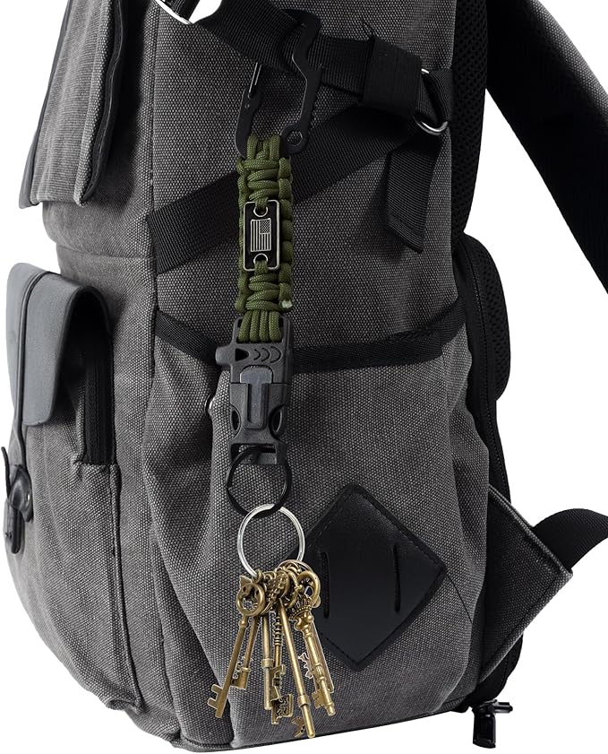 Heavy Duty Braided Paracord Lanyard for ID Badges,EDC Tether for Phone,Tactical 550 Paracord Keychain with USA Flag