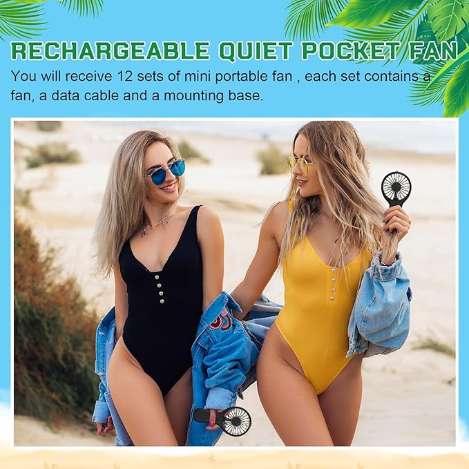 Woanger 12 Pcs Mini Handheld Fan Bulk 3 Speed USB Electric Battery Operated Small Portable Pocket Fan with Data Cable and Mounting Base Quiet Summer Gift for Wedding Camping Travel(Black)