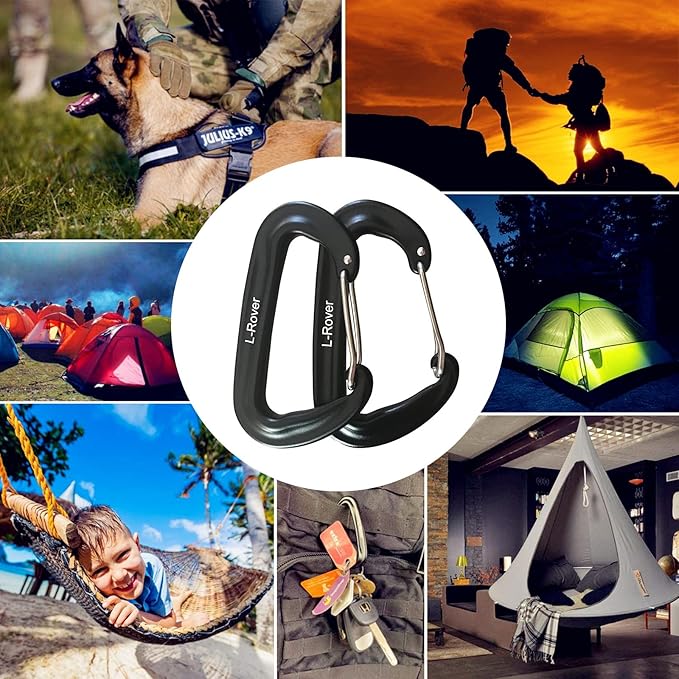 L-Rover Carabiner,12KN Lightweight Heavy Duty Carabiner Clips,Aluminium Wiregate Caribeaners for Hammocks,Camping, Key Chains, Outdoor and Gym etc,Hiking & Utility