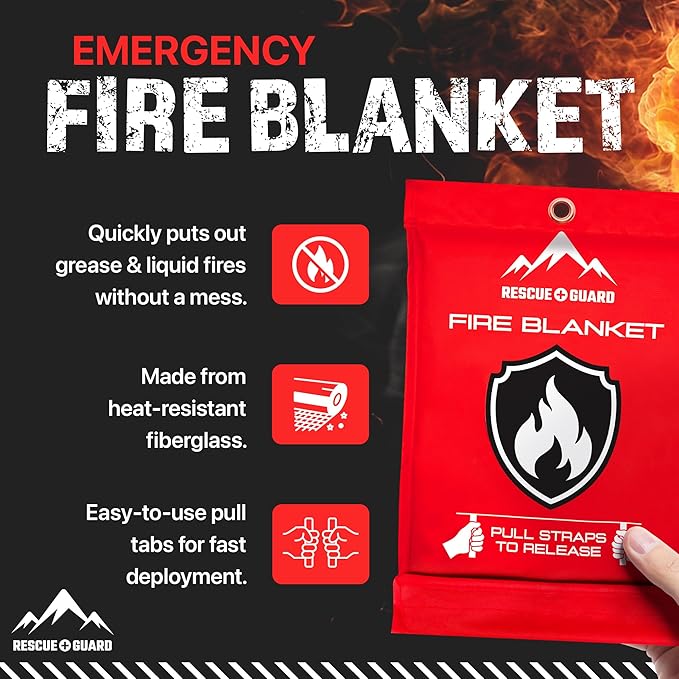 Fire Blanket 4 Pack 40”x40” - Fire Blankets Emergency for Home and Kitchen - Emergency Blankets for Survival - Home House Safety Supplies kit Must Haves - Firemen Safety Gifts and Essential Stuff