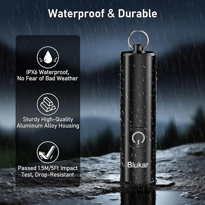 Blukar 2 Pack Rechargeable EDC Flashlight, 360L Mini Keychain Flash Light with 3 Lighting Modes, Memory Function, Waterproof, Compact and Portable Pocket Light for Everyday Carry, Emergency,Camping