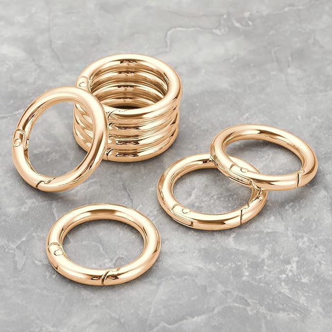 Gkeygo Key Ring Clip, 1 Inch Keychain Rings, 8 Pack Round Carabiner Clip for Keys, Buckle, Bags, Purses - Key Chain Hooks Replacement Keychains Lanyard DIY Crafts, Light Gold