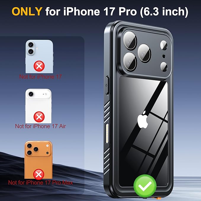 ANTSHARE for iPhone 17 Pro Case, IP68 Waterproof Shockproof Case, [Built-in Screen Protector] - 12 FT Military Dropproof - Full Body Heavy Duty Rugged Phone Cover 6.3 inches - Blue/Clear