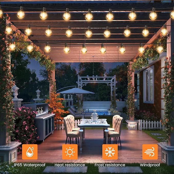 OHLUX 60FT Solar Globe String Lights Outdoor, Shatterproof Solar Patio Lights with Remote, 27 Dimmable LED Filament G40 Bulbs, 2200K Soft Warm White Edison Hanging Light for Outside Backyard Deck