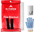 AI FORCE Fire Blanket with Gloves & Hooks – Fireproof Emergency Safety Blanket for Home, Kitchen, Fireplace, Camping, BBQ, Grease & Outdoor Fires – Survival Gear