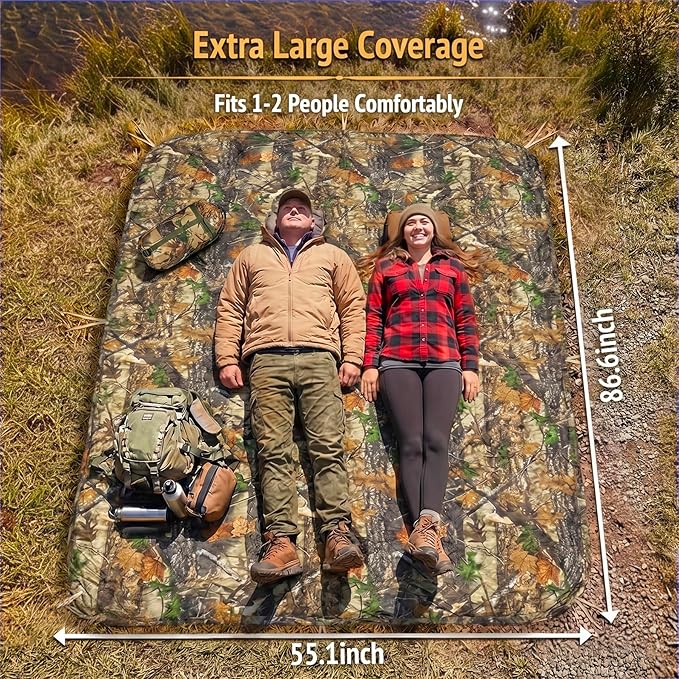 Insulated Camping Blanket | Military Poncho Liner for Hiking Backpacking Travel Hunting & Survival Gear, Water Resistant Outdoor Blanket with Lightweight & Packable Compression Bag(Leaf)
