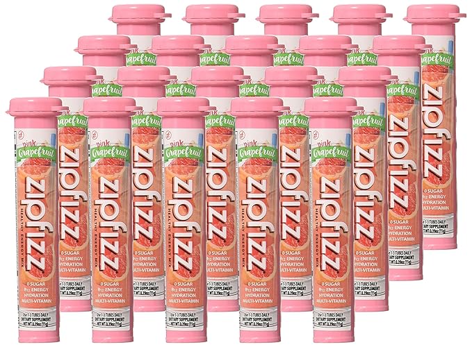 Zipfizz Energy Drink Mix, Electrolyte Hydration Powder with B12 and Multi Vitamin, Pink Grapefruit, 20 Count (Pack of 2)