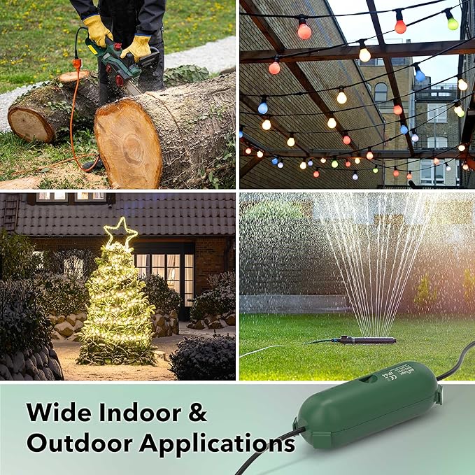 [2 Pack] Outdoor Extension Cord Safety Cover, BN-LINK Outdoor Plug Protector Waterproof, Electrical Connection Box for Holiday String Lights & Tools, Green