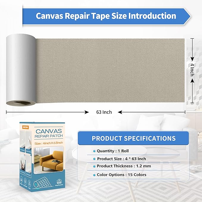KING MOUNTAIN Canvas Repair Tape,Outdoor Gear Patch, 4×63 Inches,Waterproof,Self-Adhesive for Repairing Boat Covers,Sun Shades,Sofas,Tents,Lounge Chairs,Awnings (Grey2.0)