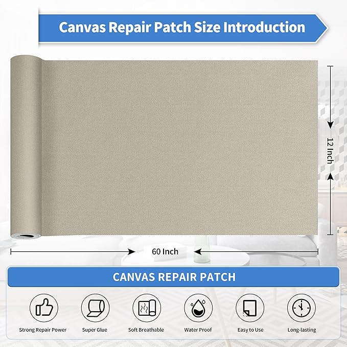 KING MOUNTAIN Canvas Repair Tape,Outdoor Gear Patch, 12×60 Inches,Waterproof,Self-Adhesive for Repairing Boat Covers,Sun Shades,Sofas,Tents,Lounge Chairs,Awnings (Grey2.0)