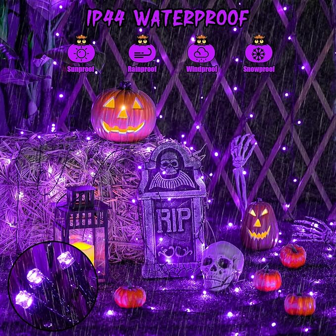 JMEXSUSS 600LED Purple Solar Halloween Lights, 206.7ft Solar String Lights Outdoor Waterproof, 8 Modes Purple Christmas Lights for Outside Yard Patio Tree Garden Xmas Halloween Decor