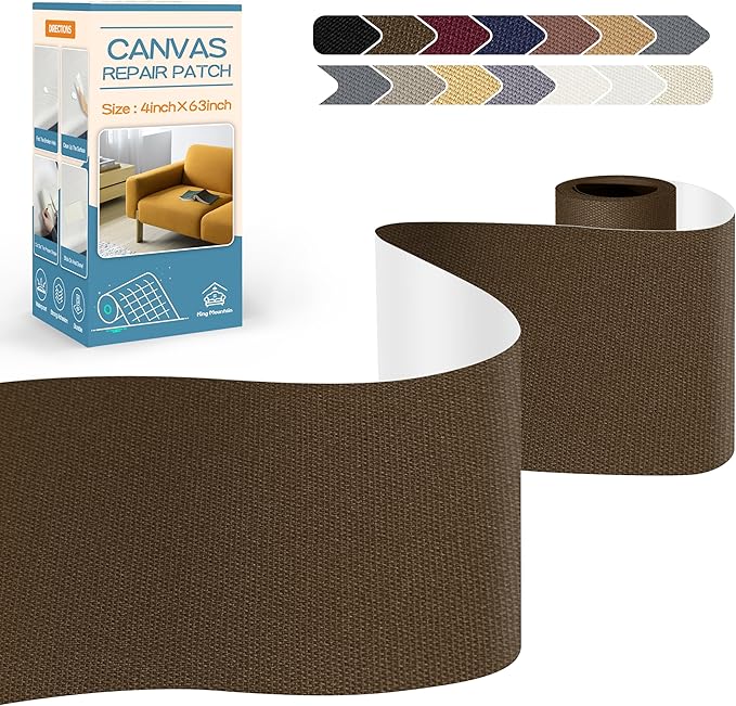 KING MOUNTAIN Canvas Repair Tape,Outdoor Gear Patch, 4×63 Inches,Waterproof,Self-Adhesive for Repairing Boat Covers,Sun Shades,Sofas,Tents,Lounge Chairs,Awnings (Dark Brown)