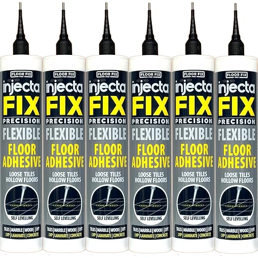 Floor-Fix Pro 10.1 Fl Oz The Original Extra Strength - Fix Loose & Hollow Tiles, Repair Squeaky Wood Floor- All in One 5/64” Syringe Tip + Self Clearing Steel Tip (6)
