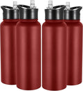 VEGOND 40 oz Insulated Water Bottle Bulk Stainless Steel Metal Water Bottles with Leak Proof Straw Lid & Spout Lid, Wide Mouth Double Walled Vacuum Travel Sports Bottle, Red 4 Pack