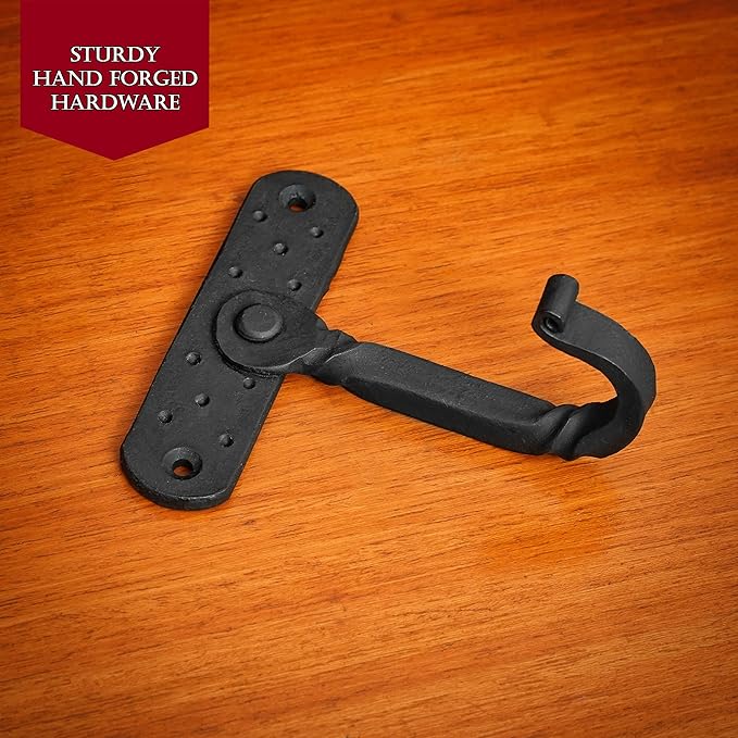 Rustic Cast Iron Wall Hooks, Heavy Duty Retro Utility Hooks for Hanging Coat, Bag, Towel, Robe, Hat and More, Mounting Hardware Included, Pack of 2, Black (243 (Set of 2))