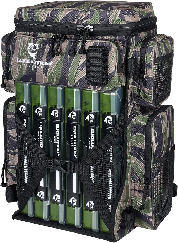 Evolution Fishing Drift Series Tackle Backpack, Outdoor Rucksack w/ 6 Fishing Tackle Trays, Heavy Duty