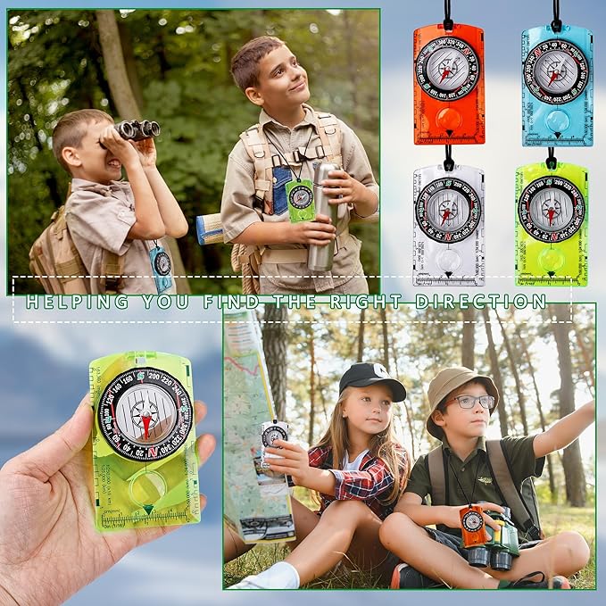 16 Pcs Orienteering Compass Acrylic Hiking Compass with Rope for Navigation Backpacking Map Reading Survival Outdoor Camping Scout Exploring Gifts