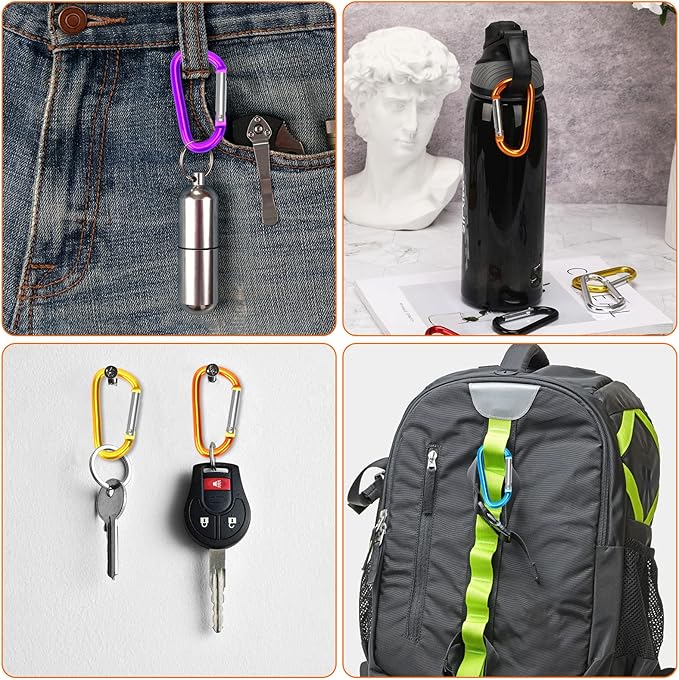Carabiner Clips, Upins Aluminum Locking Spring Hook Keychain D Shape Heavy Duty Buckle Pack Carabiners Clip Lock Snap Hooks Backpack Clip