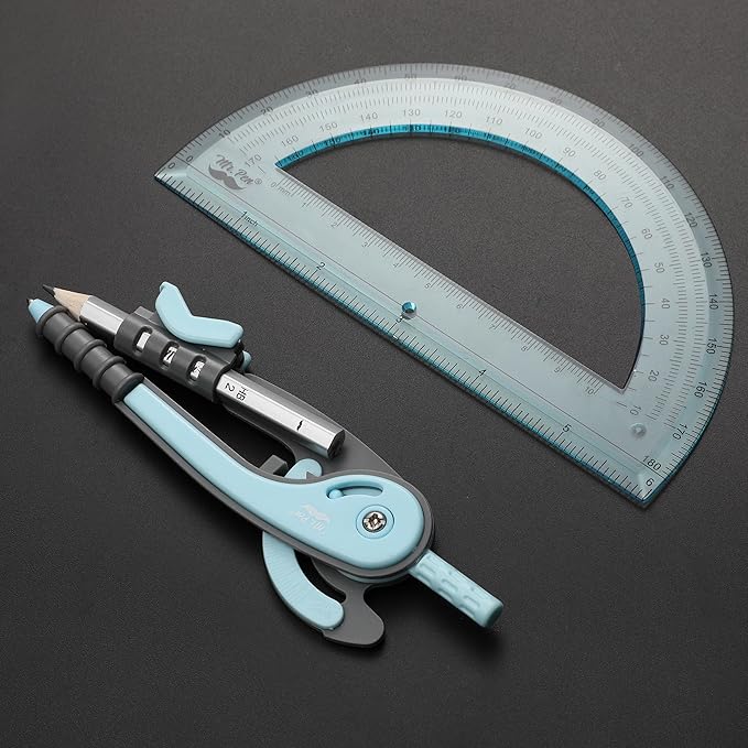 Mr. Pen- Geometry Compass and Protractor Set, 6 Inch Compass, 6 Inch Protractor, Drawing Tool for School, Clear Plastic, Easy Grip, Precision Design for Math, Art, Drafting, Architecture