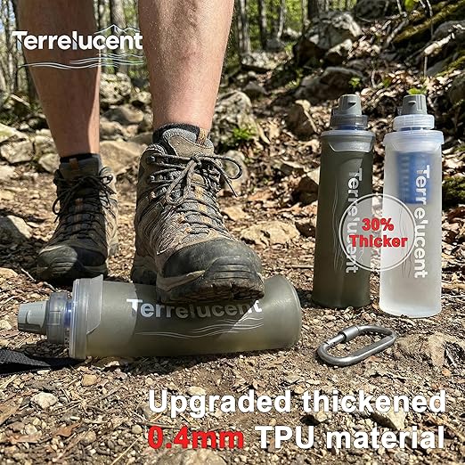 33.8 oz Collapsible Water Bottle with Filter, Squeeze Filtered Water Bottle, BPA-Free, Dual Filtration, Ultralight Water Filter System for Hiking, Camping, Backpacking (Gray, 33.8 OZ)
