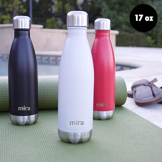 MIRA 17 oz Insulated Water Bottle - Stainless Steel Cola Shape Thermo - Double Wall Hot & Cold Flask (24Hr Cold/12Hr Hot) - White
