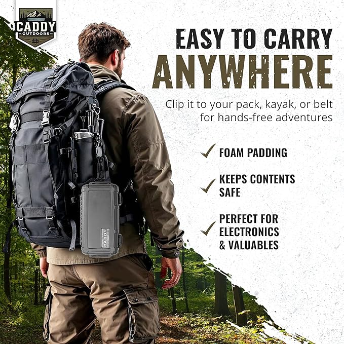 Waterproof Storage Case 1.2 L Capacity – Heavy-Duty Gear Box with Foam, Carabiner & Lanyard – Crushproof, Airtight Outdoor Container for Camping, Hiking, Fishing