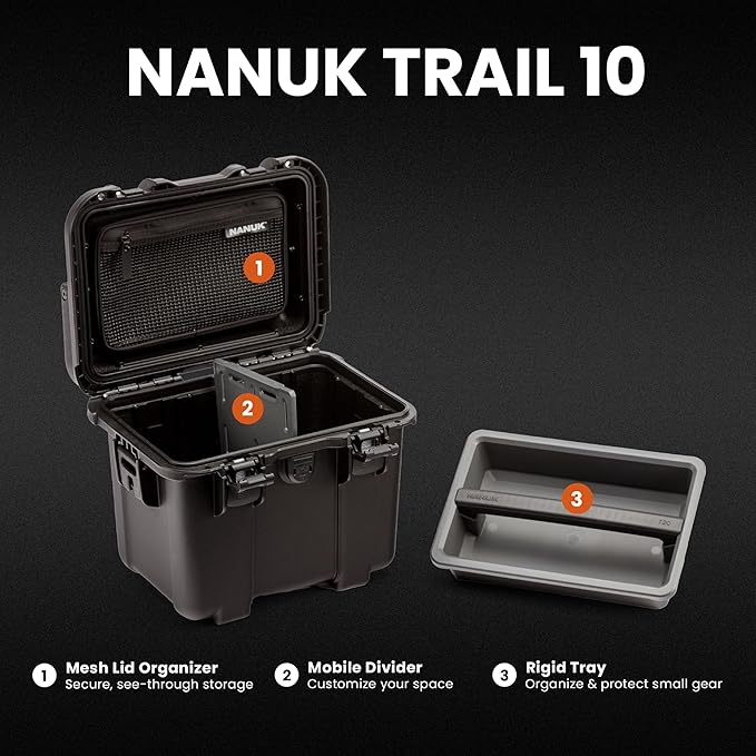 NANUK Trail 10-11.2L (3-Gallon) Waterproof Storage Box – Modular & Compact Cargo Case for Camping, Fishing, Hunting & Outdoor Storage – Dustproof and Impact Resistant (12.9” x 9.7” x 10.3”) – Black