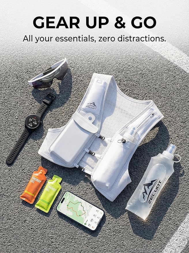Zelvot Running Vest for Women Men, USA Original Patent, Adjustable Chest Straps Running Hydration Vest with 500ml Soft Flask, Lightweight Reflective Hydration Backpack for Marathon