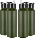 VEGOND 40 oz Insulated Water Bottle Bulk Stainless Steel Metal Water Bottles with Leak Proof Straw Lid & Spout Lid, Wide Mouth Double Walled Vacuum Travel Sports Bottle, 4 Pack