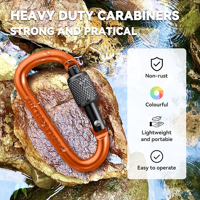Carabiner Clip, Key Hooks for Keychain Aluminum D Ring Shape Carabiner, Key Chain Clip Hook, Keychain Clip, Multipurpose for Camping, Hiking, Backpacking or Other Outdoor Activities, 8PCS