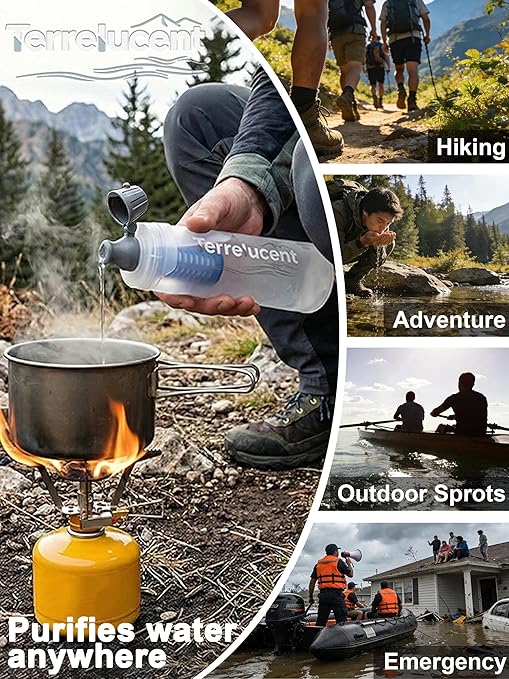 750ML Collapsible Water Bottle with Filter, Squeeze Filtered Water Bottle, BPA-Free, Dual Filtration, Ultralight Water Filter System for Hiking, Camping, Backpacking (White, 25.4 OZ)