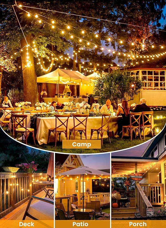 Brightown Solar String Lights Outdoor Waterproof with Remote Cable Ties and Hooks, 38FT Patio Lights with 15 LED Shatterproof Bulbs, 3 Light Modes, Dimmable Hanging Lights for Backyard Party Decor