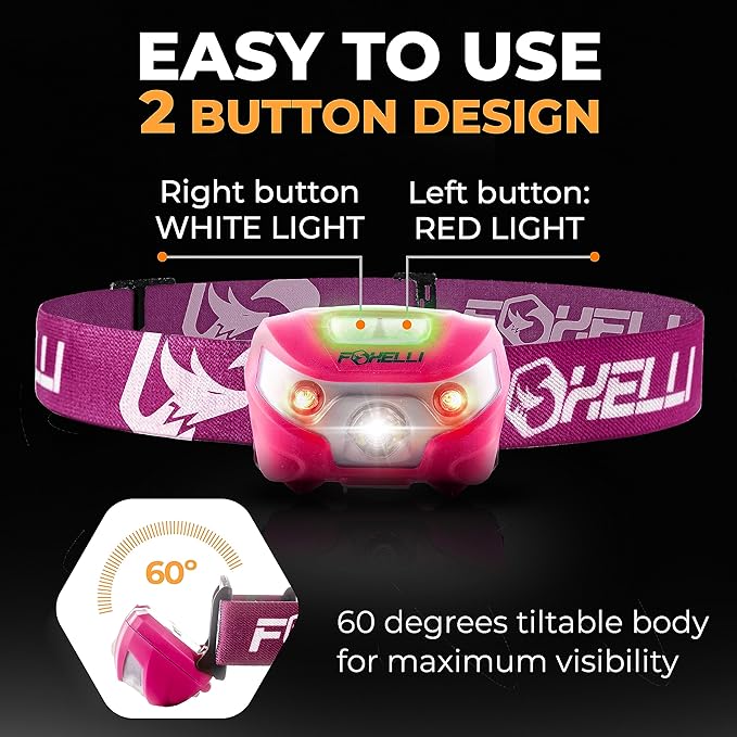 Foxelli USB-C Rechargeable LED Headlamp – Super Bright, Lightweight Head Lamp for Running, Camping, Hiking & Work – Comfortable Fit for Adults & Kids
