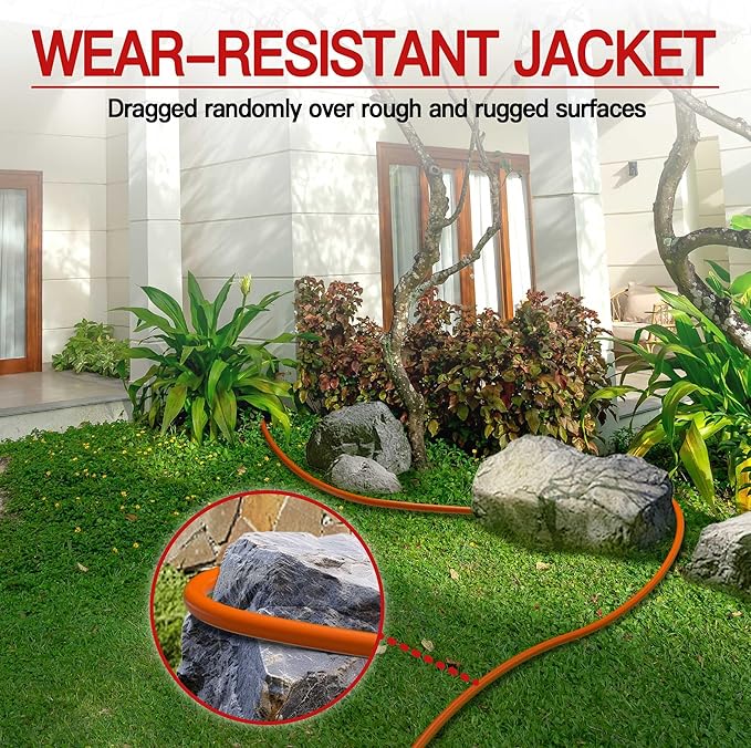200 FT 12 Gauge Extension Cord Outdoor, Heavy Duty Weatherproof & Flame Retardant Orange 3 Prong Power Cord with Light, Outside for Lawn & Garden, 13 Amps 1625 Watts 125 VAC 12AWG SJTW, ETL Listed