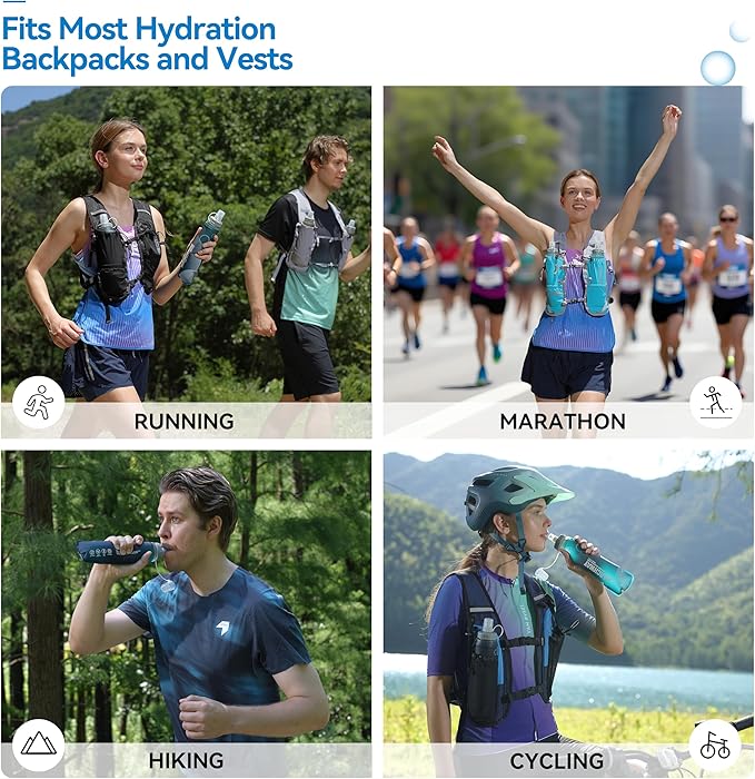 MARCHWAY Soft Hydration Flask with Wide Mouth, 300ml/500ml Collapsible TPU Water Bottle, Leakproof Portable Flexible for Running, Hiking, Cycling, Climbing, Gym, Travel (2pcs Blackish Green 300ml)