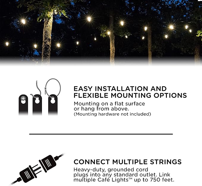 Enbrighten Classic Warm White String Lights, 36ft Black Cord, 18 Shatterproof Acrylic Bulbs, Weatherproof, Outdoor String Lights, 33171