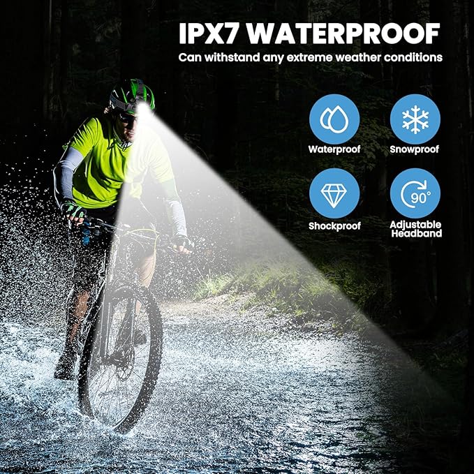 YNYS Rechargeable Headlamp with 4 Colors (White/Yellow/Blue/UV),990000Lumens Super Bright Headlights with 90° Adjustable, Zoomable, Waterproof Led Head lamp for Fishing Hunting Camping