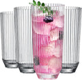 Khen Plastic Acrylic Ribbed Drinking Glasses – Set of 4 Clear 11.8oz Tritan Tumblers, European Style Shatterproof Drinkware – Durable, BPA-Free, Dishwasher Safe, Stackable & Unbreakable Plastic Cups
