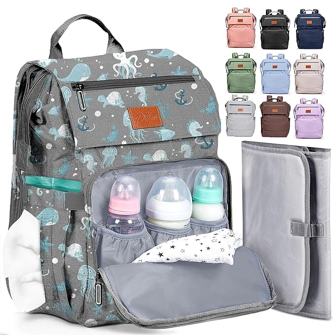 PILLANI Baby Diaper Bag Backpack - Backpack Diaper Bag w/Large Capacity - Baby Shower Gifts - Waterproof Travel Diaper Bags w/Changing Pad, Insulated Bottle Holders, Padded Straps - Baby Boy Stuff