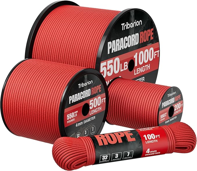 Paracord Rope 550 lb - 1000ft 5/32" Parachute Cord 4MM 7-Strand para Cord - Heavy Duty Spool String for Survival,Camping Gear, Survival Bracelet, Clothesline - Red