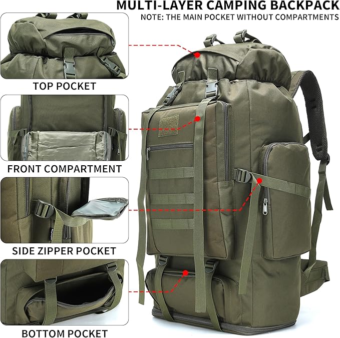 Hiking Backpack for Men 70L/100L Camping Backpack Military Rucksack Molle 3 Days Assault Pack for Climbing | Camping Backpack, 3 Days Assault Pack, for Climbing