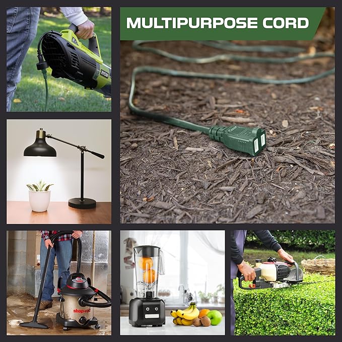 Iron Forge Cable Weatherproof Outdoor Extension Cord 25 ft, 13 Amp Green Extension Cord with 2 Prong Polarized Plug, SJTW 16 AWG Power Cable for Outdoor & Indoor Decorations - US Veteran Owned
