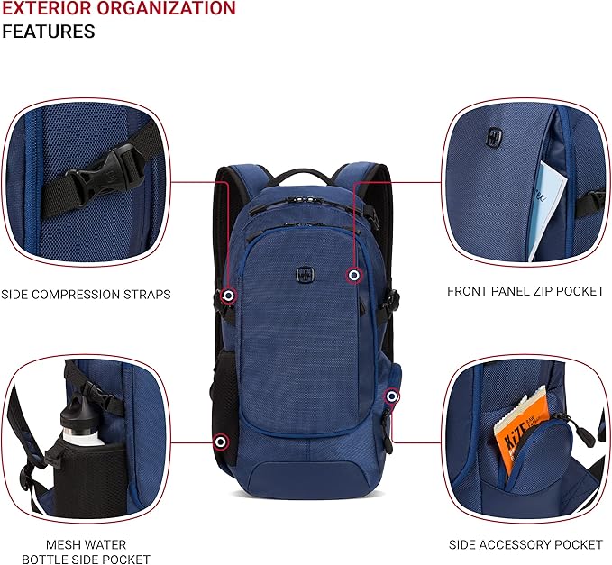 SwissGear 3598 Backpack, Narrow Daypack, Ideal for Commuting and School, Navy Ballistic