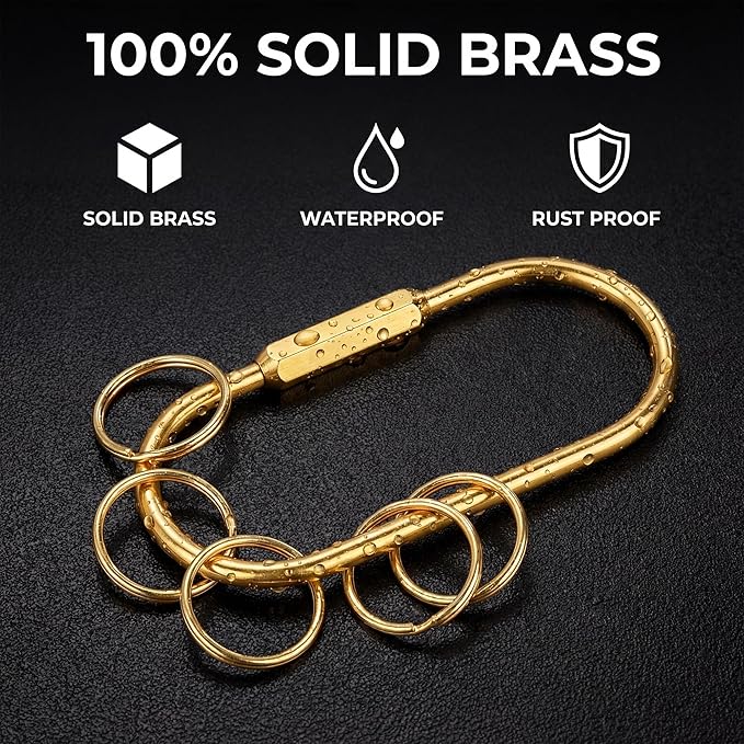 Tiezzi 6 Pack Gold Carabiner Key Ring Clip,Premium Brass Screw Locking Keychain Holder for Backpacks,Cute Bag Charms for Handbags & Purses,Durable Key Chain Hooks Accessories for Women & Men